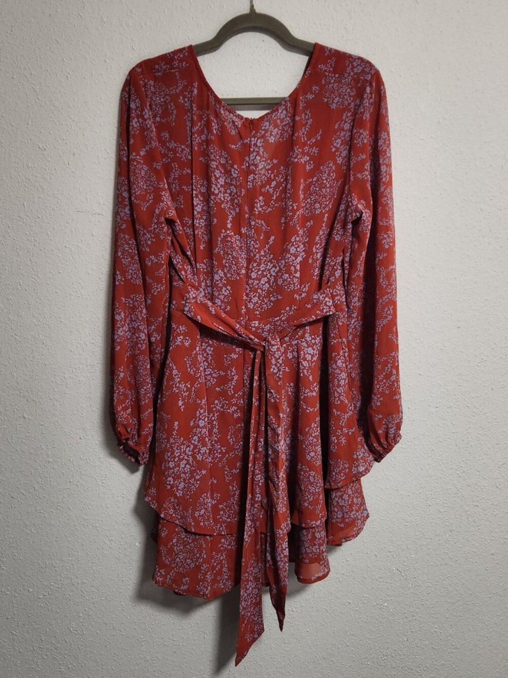 Floral Boho Tie Tiered Long Sleeved Flowy Flattering Dress XL - Picture 3 of 6